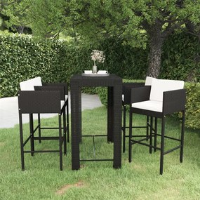 3094784 vidaXL Set mobilier bar de grădină cu perne, 5 piese, negru, poliratan