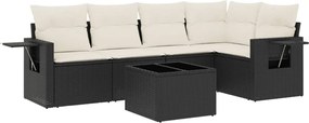 vidaXL Set mobilier de grădină cu perne, 6 piese, negru, poliratan