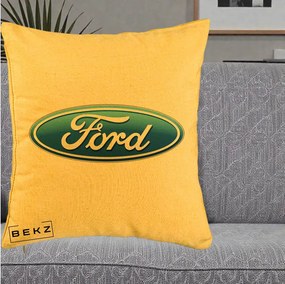 Perna Personalizata cu emblema Ford, 40x40 cm, Galben, Husa Detasabila, Perna Inclusa, BEKZ®
