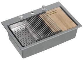 Statie de lucru incastrata cu dozator sapun Quadron Unique Marc gri - inox 76x50 cm