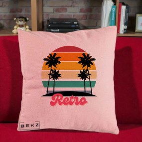 Perna Decorativa Retro Sunset Palmieri, 40x40 cm, Roz, Husa Detasabila, Perna Inclusa, BEKZ®