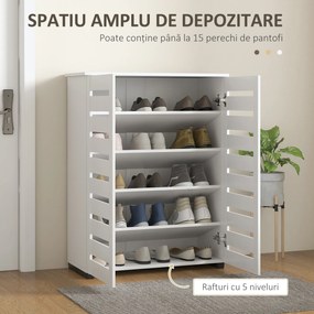 HOMCOM Dulap de Pantofi Modern cu 5 Niveluri cu Uși cu Jaluzele din Lemn Alb | Aosom Romania