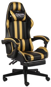 vidaXL Scaun de racing suport picioare auriu/negru piele ecologică