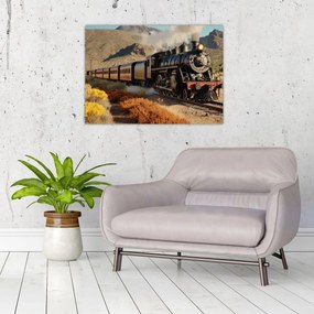 Tablou pe sticlă - Locomotivă cu aburi (70x50 cm)
