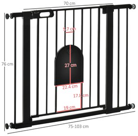 PawHut Barieră Reglabilă pentru Câini cu Ușă Mică, Montare prin Presiune și Închidere Automată, 75-103x76 cm, Negru | Aosom Romania