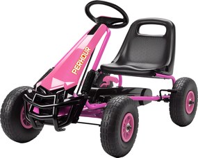 AIYAPLAY Gokart cu pedale pentru copii, scaun reglabil pe înălțime, roți EVA, frână, ambreiaj, 3-8 ani, Roz | Aosom Romania