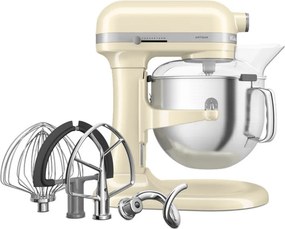 Mixer planetar KitchenAid Artisan 5KSM70SHXEAC Almond cream, 375 W, 6,6 l, 11 viteze, 67 de puncte de contact, Ridicare bol, Viteză speciala „Fold”, Flex Edge, Crem