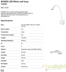 Aplica de perete LED stil modern BOKEN alba 41031