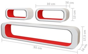 Rafturi cub de perete, 6 buc., rosu si alb 6, Rosu