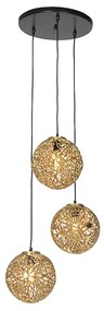 Lampă suspendată Art Deco aurie rotundă cu 3 lumini - Maro