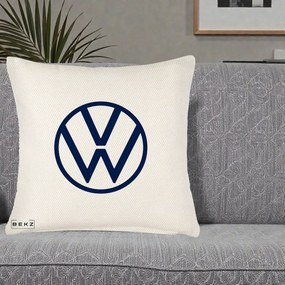 Perna Personalizata cu emblema Volkswagen, 40x40 cm, Crem Reliefat, Husa Detasabila, Perna Inclusa, BEKZ®