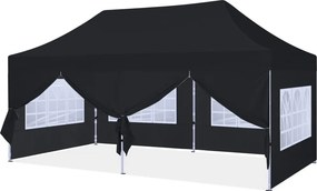 ABCCANOPY – Cort pavilion pliabil 6x3 m, înălțime reglabilă 3 trepte, pereți cu ferestre transparente, impermeabil, Negru