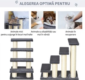 PawHut Scalettă pentru Pisici cu 4 Trepte, Stâlpi de Zgâriat din Sisal și Husă din Pluș, 60x40,5x59 cm, Gri | Aosom Romania