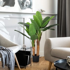 HOMCOM Plantă Artificială de Bananier cu Ghiveci, 2 Trunchiuri și 15 Frunze, Ø17x120 cm, Verde | Aosom Romania