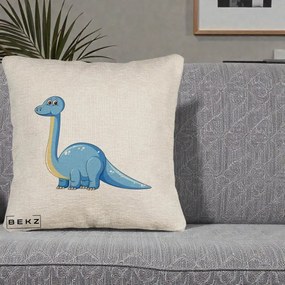 Perna Personalizata Brontosaur Albastru, 40x40 cm, Bej Canapea, Husa Detasabila, Perna Inclusa, BEKZ®
