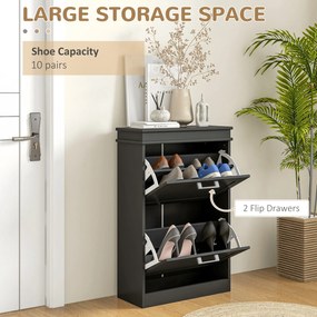 HOMCOM Dulap pentru Pantofi cu 2 Sertare pentru 10 Perechi de Pantofi, Mobilier cu Raft Reglabil, 54x24x82,5 cm, Negru | Aosom Romania