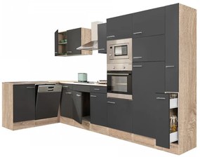 Mobilă de bucătărie de colț Yorki 370, corp din stejar sonoma, cu față antracit satinat