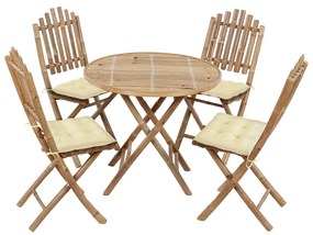 Set mobilier de exterior pliabil, cu perne, 5 piese, bambus Crem, 40 x 40 x 7 cm, 5