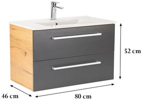 Dulap inferior Vario Clam 80 cu lavoar stejar-antracit
