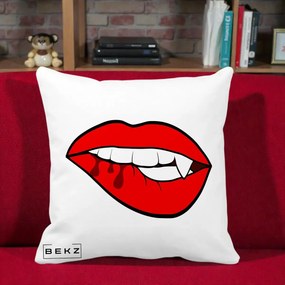 Perna Decorativa Vampire Lips Halloween, 40x40 cm, Alba Mata, Husa Detasabila, Perna Inclusa, BEKZ®