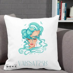 Perna Personalizata Zodiac Varsator Cowgirl, 40x40 cm, Alba Mata, Husa Detasabila, Perna Inclusa, BEKZ®