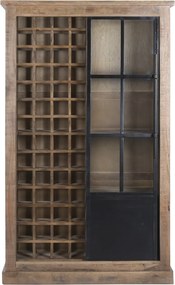 Vitrină bar din lemn masiv de mango și metal, 115 x 45 x 190 cm, finisaj natural, „Bottle Rack"