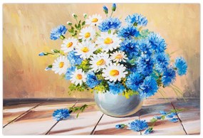 Tablou pictat cu vaza și flori (90x60 cm)