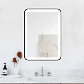Oglindă Baie LED și Dezaburire Elit's Premium cu Senzor Touch, Lumina Rece, Caldă și Neutră, 50x70cm, cu rama Negru Antichizat