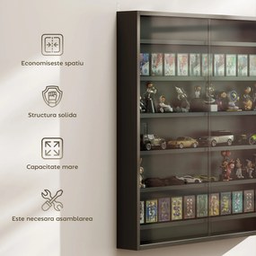 HOMCOM Dulap Tip Vitrină de Expoziție cu Rafturi Reglabile, Montată pe Perete, Negru | Aosom Romania