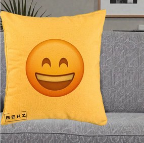 Perna Decorativa Emoji Zambet Mare, 40x40 cm, Galben, Husa Detasabila, Perna Inclusa, BEKZ®
