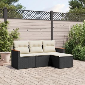 3258304 vidaXL Set mobilier de grădină cu perne, 4 piese, negru, poliratan