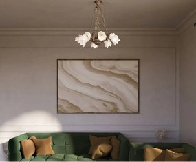 Candelabru 8 brate din alama cu abajur din sticla Putti