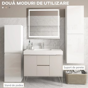 kleankin Dulap Înalt pentru Baie, Dulap cu Finisaj Lucios, Rafturi Reglabile, 2 Dulapuri, Organizator Baie, 35 x 25 x 120 cm, Alb Lăcuit | Aosom Romania