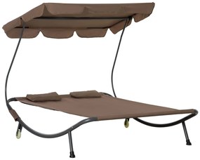 Outsunny Pat Matrimonial 2 Locuri pentru Plaja Parasolar Reglabil de Exterior si Gradina 200x170 x134cm Maro 200x170x134cm Maro