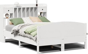 vidaXL Pat cu bibliotecă fără saltea, alb, 150x200 cm, lemn masiv pin