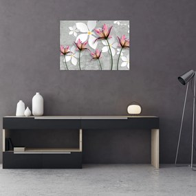 Tablou pe sticlă cu abstracție florală (70x50 cm)