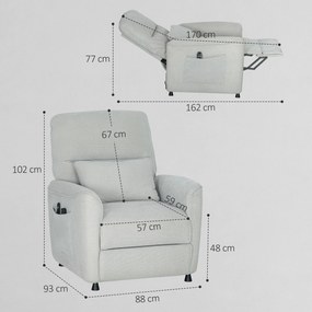 HOMCOM Fotoliu Relax Electric cu Masaj și Încălzire, Silențios, Reclinabil 150° în Cinilă cu Pernă, Funcție de Memorie, 2 Telecomenzi, Suport pentru Picioare pentru Living și Birou, Gri | Aosom Romania