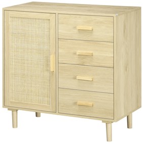 HOMCOM Bufet rotin cu dulapuri cu ușă cannage și 4 sertar, 80 x 38 x 80,5 cm, efect lemn natural | Aosom Romania