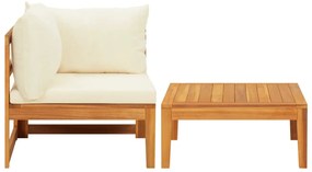 316316 vidaXL Set mobilier grădină perne alb/crem, 2 piese, lemn masiv acacia