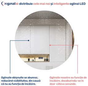 Oglindă LED Rotundă (90 cm), 3 Moduri Iluminare (Lumină Rece, Naturală, Caldă), Intensitate Reglabilă, Funcție Dezaburire, Ceas (Timer) și Termometru, Control Tactil (Touch)