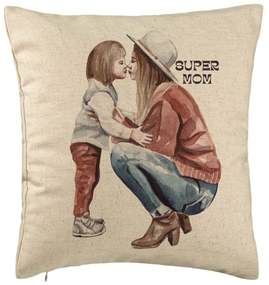 Perna Decorativa, Model Super Mom Girl, 40x40 cm, Bej, Husa Detasabila, Burduf