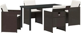 vidaXL Set de masă pentru grădină cu pernă 5 pcs Maro poliratan