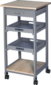 HOMCOM Carucior Bucatarie Sertar 2 Tavi Glisante Blat Fix Lemn Pin MDF 37x37x76cm Gri Stejar | Aosom Romania