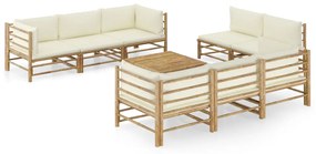 3058211 vidaXL Set mobilier de grădină, cu perne alb crem, 9 piese, bambus