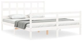 3194837 vidaXL Cadru de pat cu tăblie, alb, king size, lemn masiv