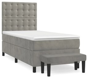 3138067 vidaXL Pat box spring cu saltea, gri deschis, 100x200 cm, catifea