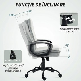 HOMCOM Scaun de Birou Ergonomic cu Spătar Înalt, Înălțime Reglabilă, Funcție de Leagăn și Brațe, 63x70x102-112 cm, Gri | Aosom Romania