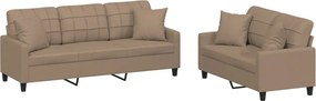 vidaXL Set de canapele cu perne, 2 piese, cappuccino, piele ecologică