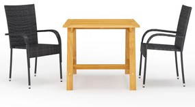 vidaXL Set mobilier de grădină, 3 piese, negru