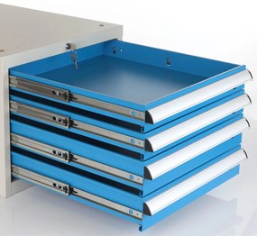 Dulap pentru masa atelier Solid, 4 sertare, albastru - ral 5012